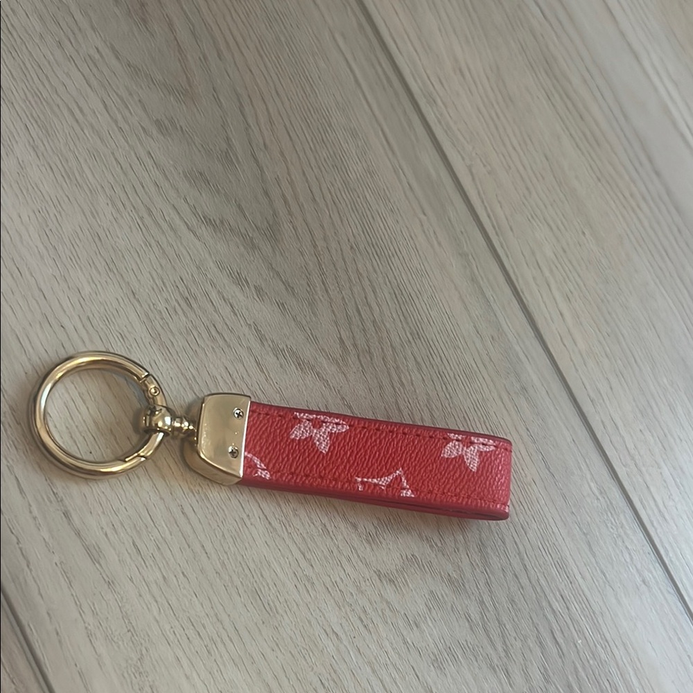 Red Leather Keychain with Gold Accents